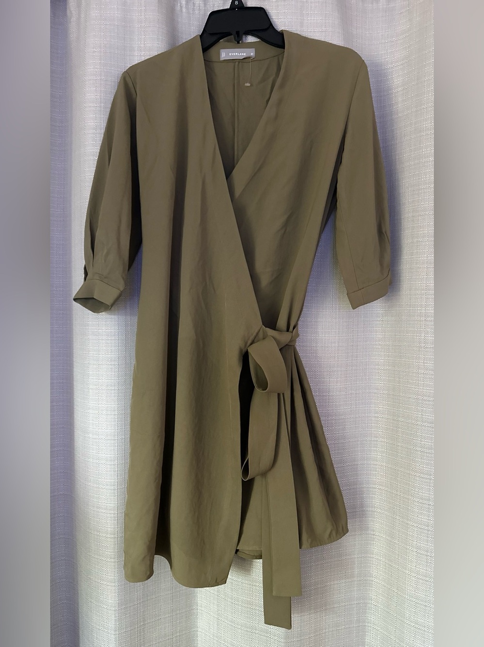 Everlane Japanese Goweave Olive Wrap Robe Dress with Self-Tie 00 - Picture 13 of 15